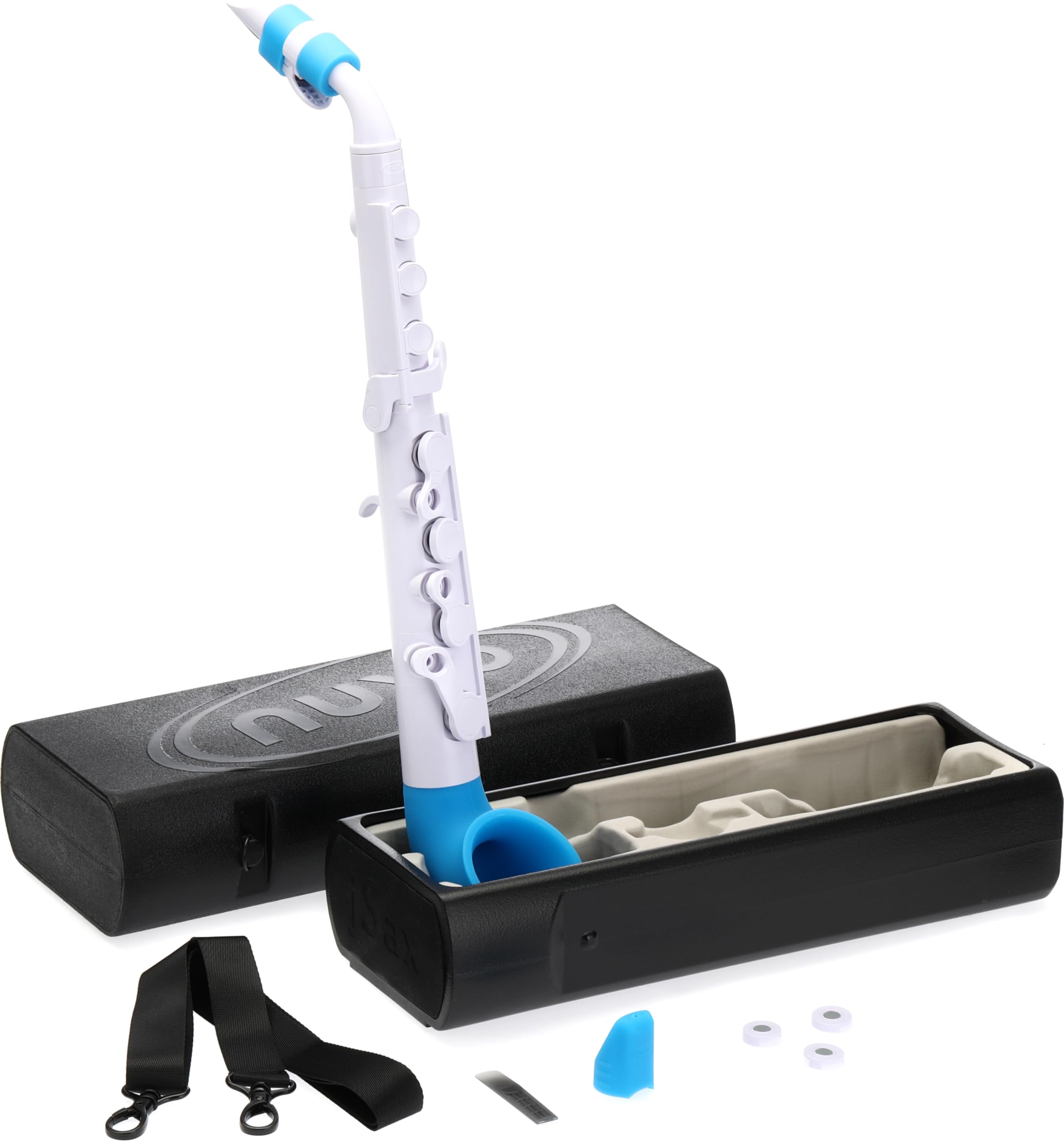 Nuvo jSax Beginner Saxophone, White/Blue (Black/Blue)