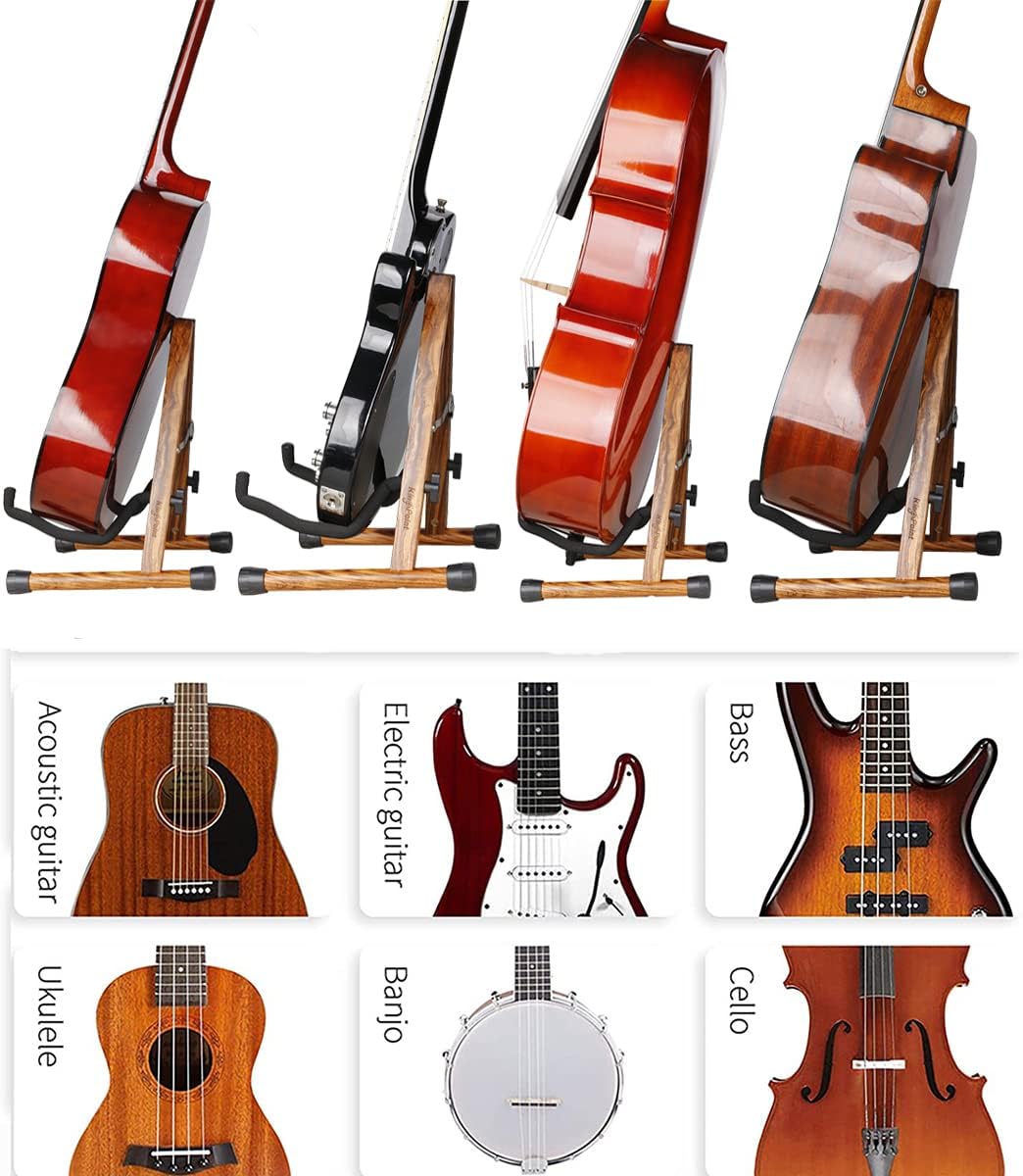 KingPoint Guitar Stand, Guitar Floor Stand, Acoustic Electric Wooden A Frame Folding Guitar Holder Adjustable for Bass, Cello, Mandolin, Banjo, Ukulele (Acacia)