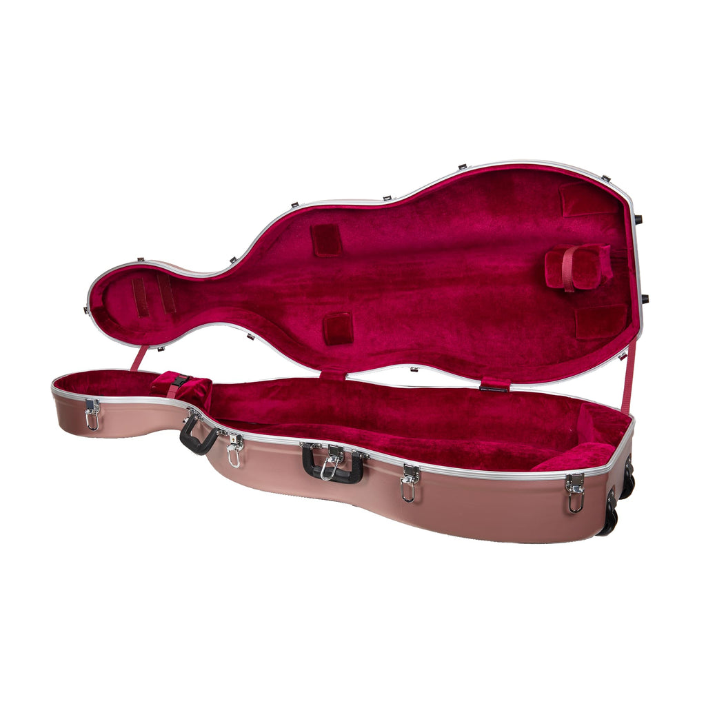 Crossrock ABS Cello Case for 4/4 & 3/4 Size | Wine Red Velvet Interior, Molded Hardshell with Wheels, Lock, Dual Bow Holders & Backpack Straps-Dark Red (CRA862CEFDR)