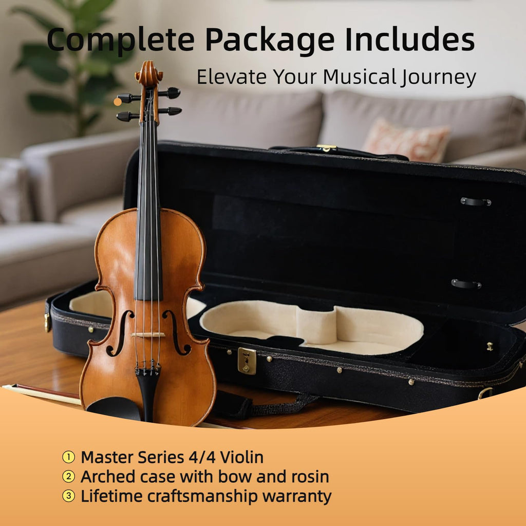 Master 4/4 Full-Size Violin | Hand-Varnished with 20+ Year Aged Italian Spruce & Bosnian Maple | Professional Orchestra Instrument for Professional soloists and session players (VIO1328)