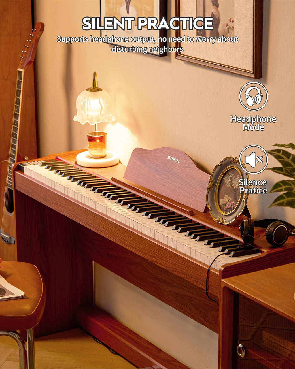 STRICH Digital Piano 88 Keys, Hammer-Action Weighted Keyboard, Full size Electric Piano Keyboard with Furniture Stand, 25Wx2 Speakers, Supports USB-MIDI/Wireless Connect, SDP-300W (Color Walnut Wood)