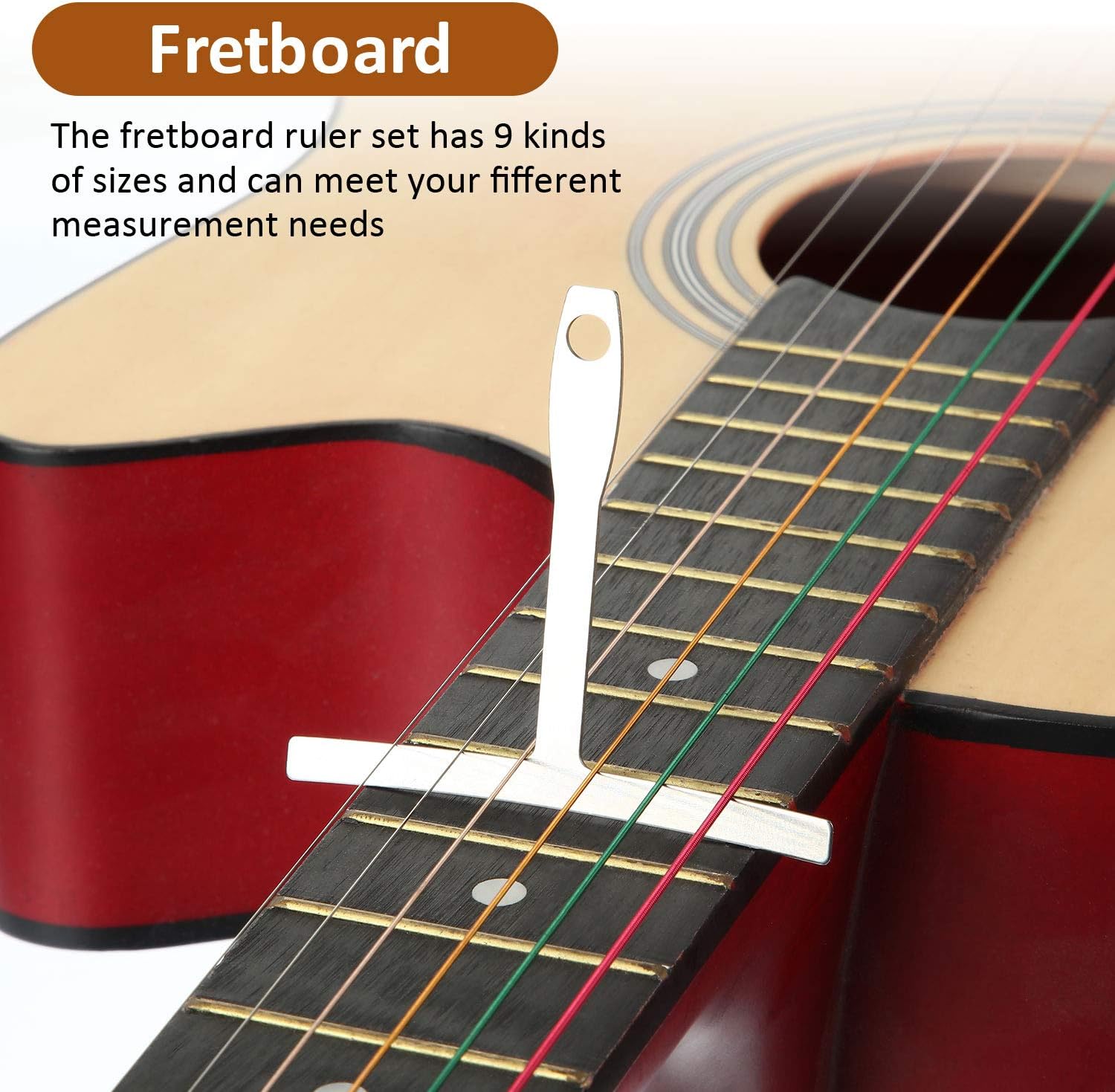 Mudder 10 Pieces Guitar Luthier Tools Set Include 9 Understring Guitar Radius Gauge and 1 String Action Height Gauge Ruler Measuring Tool Kit for Bass Setup(Silver)