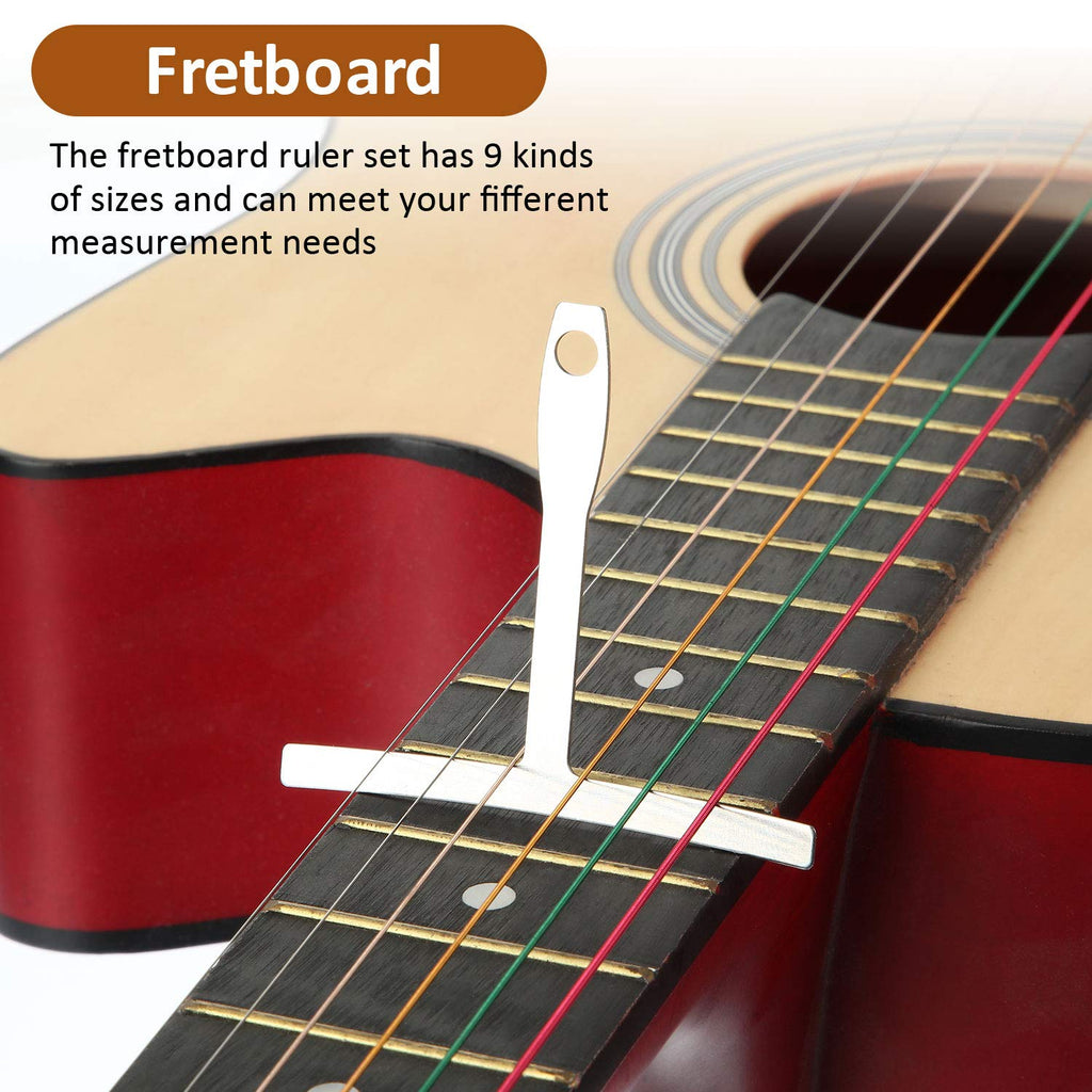 Mudder 10 Pieces Guitar Luthier Tools Set Include 9 Understring Guitar Radius Gauge and 1 String Action Height Gauge Ruler Measuring Tool Kit for Bass Setup(Silver)