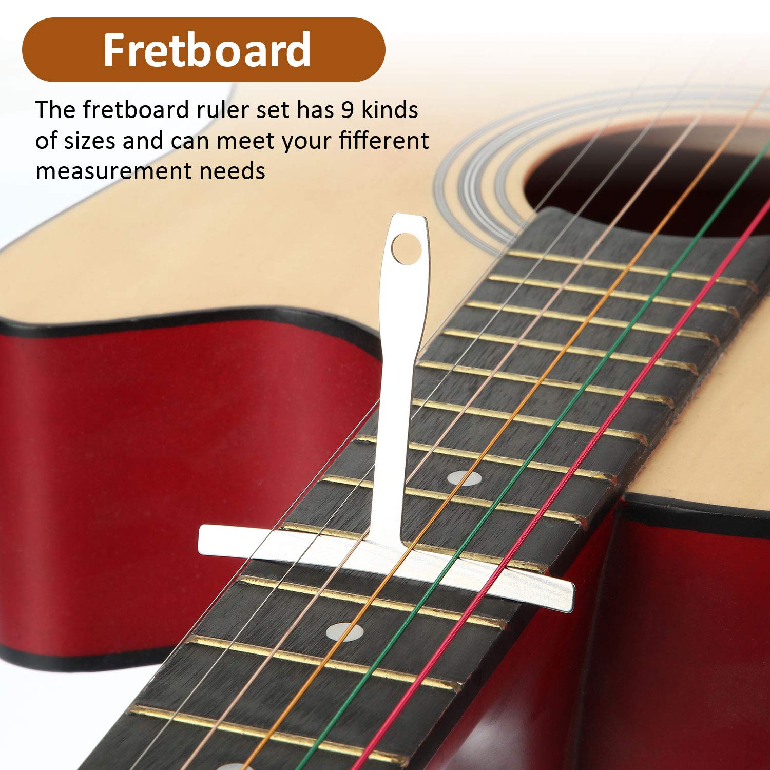 Mudder 10 Pieces Guitar Luthier Tools Set Include 9 Understring Guitar Radius Gauge and 1 String Action Height Gauge Ruler Measuring Tool Kit for Bass Setup(Silver)