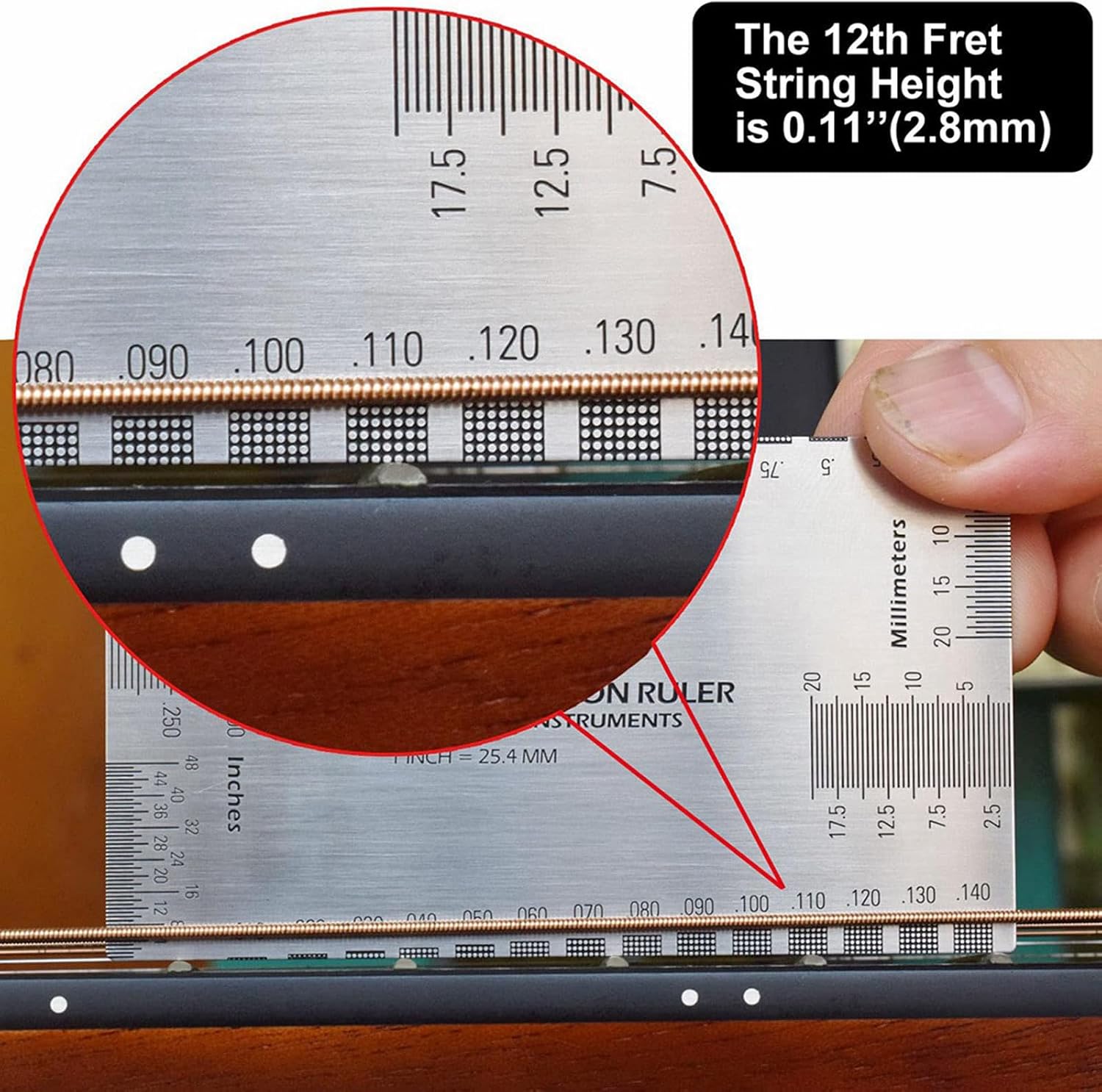Muloo Stainless Steel String Action Ruler Gauge Guitar Repairing Tool for Guitar, Ukulele, Bass, Banjos, Mandolin Durable