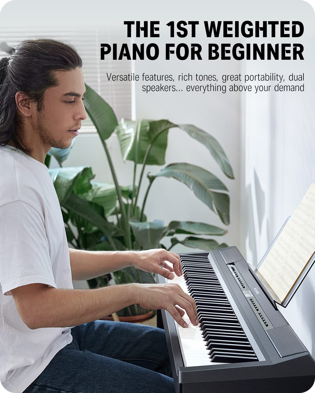 Donner 88 Key Weighted Keyboard, Premium Upright Piano for Beginner to Professional, Full Size Electric Keyboard with Headphone Adapter DDP-400
