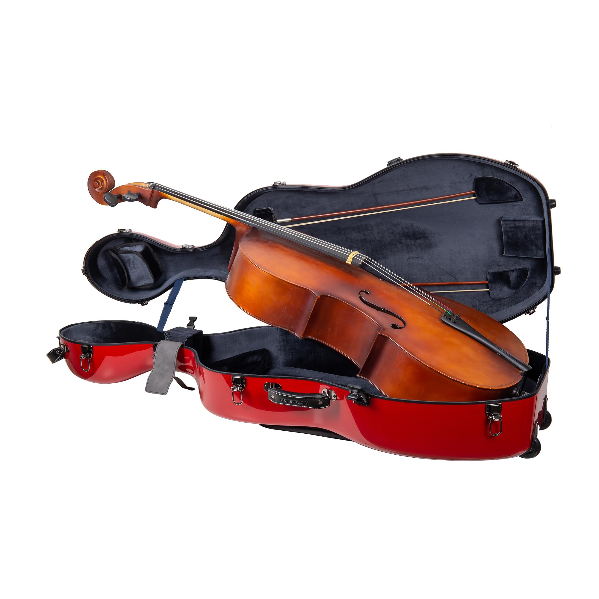 Crossrock Fiberglass Cello 4/4 Full Size Hardshell Case with Wheels in Yellow