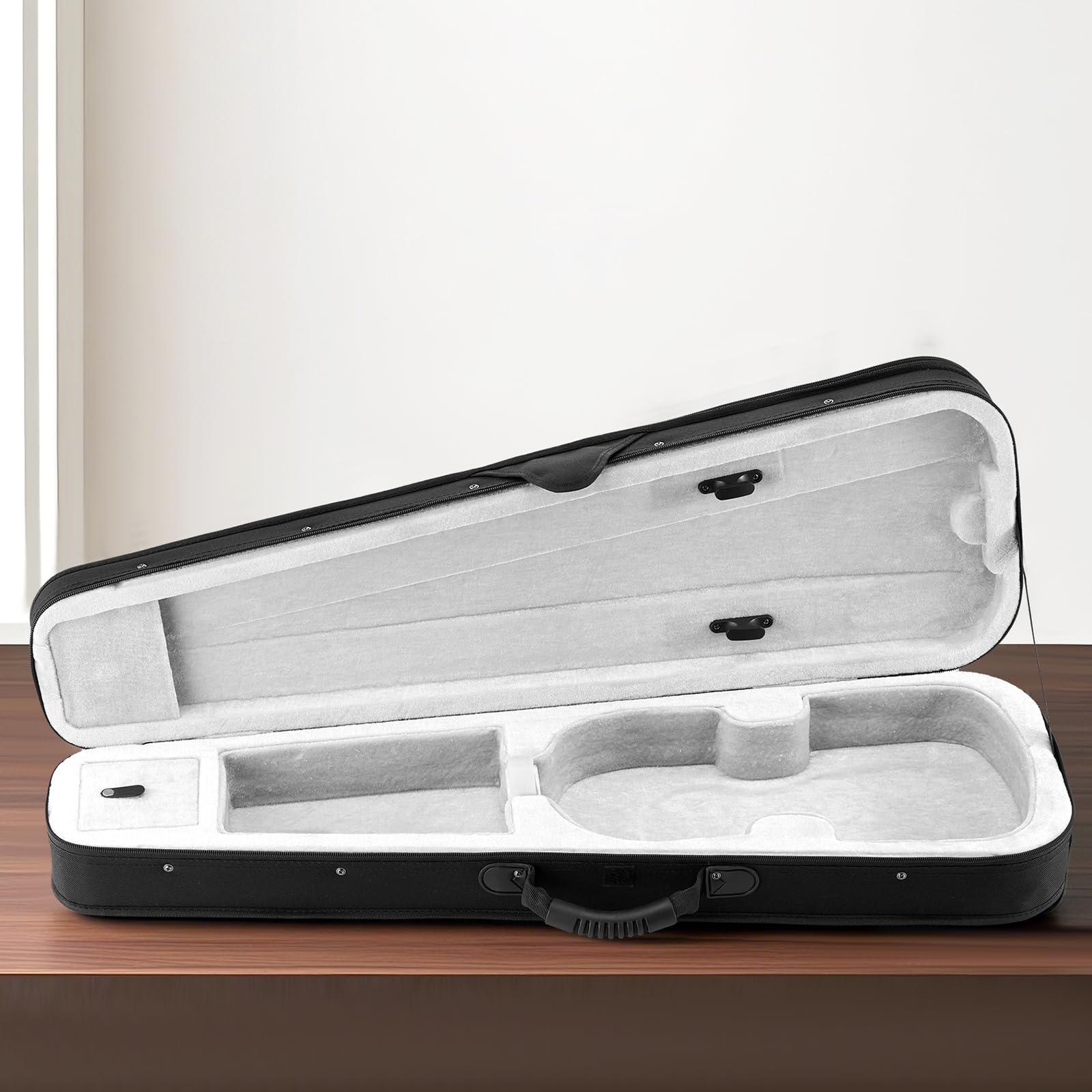 VEVOR 4/4 Full Size Violin Case, Built-in Hygrometer, Lightweight Portable Travel Carrying Bag, with Plush Lining, Dual Shoulder Straps, Anti-Scratch, Professional Triangular Shape, for Violin, Black