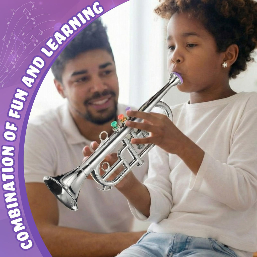 Lewtemi Gold Trumpet Musical Instruments Toy for Kid Toddler Fake Plastic Preschool Music Toy Gift Non-Professional Wind Instrument Early Educational Teaching Songs Gifts for Toddlers Children