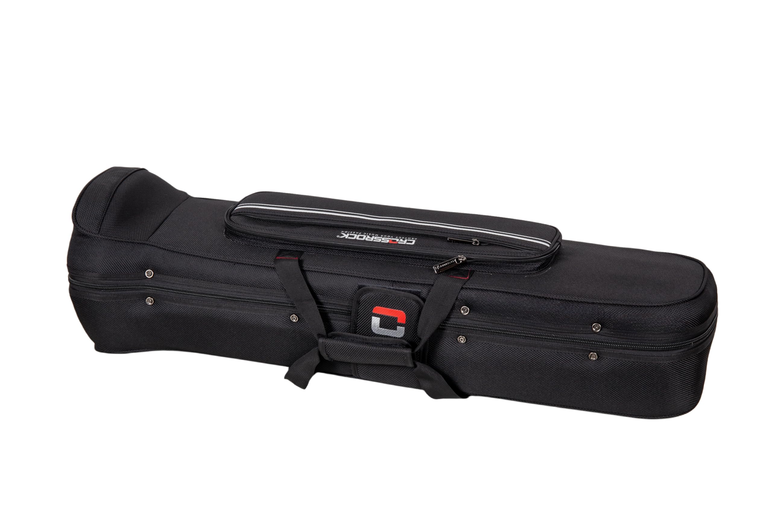 Crossrock Tenor Trombone Flight Case — Fits Bb Tenor with F-Attachment | Shockproof Design, Security Lock, Plush Interior, Single Shoulder Strap & Accessory Compartment (CRA980TBBK)
