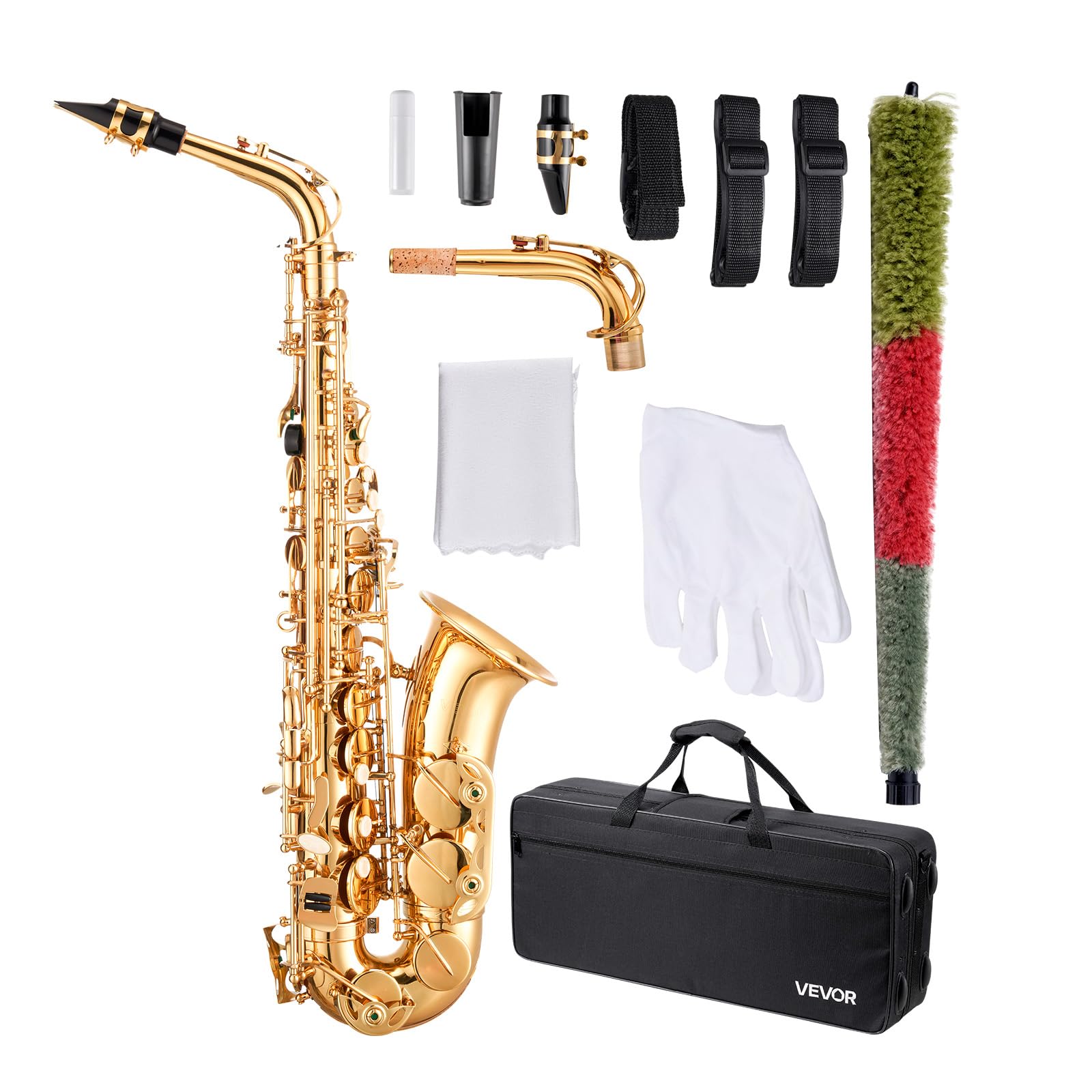 VEVOR Tenor Saxophone, B Flat, Professional Brass Saxophone Beginner Kit with Carrying Case, Mouthpiece, Straps, Cleaning Cloth, Gloves, Neck Strap, 23 Keys Tenor Sax Kit, for Beginners Students, Gold