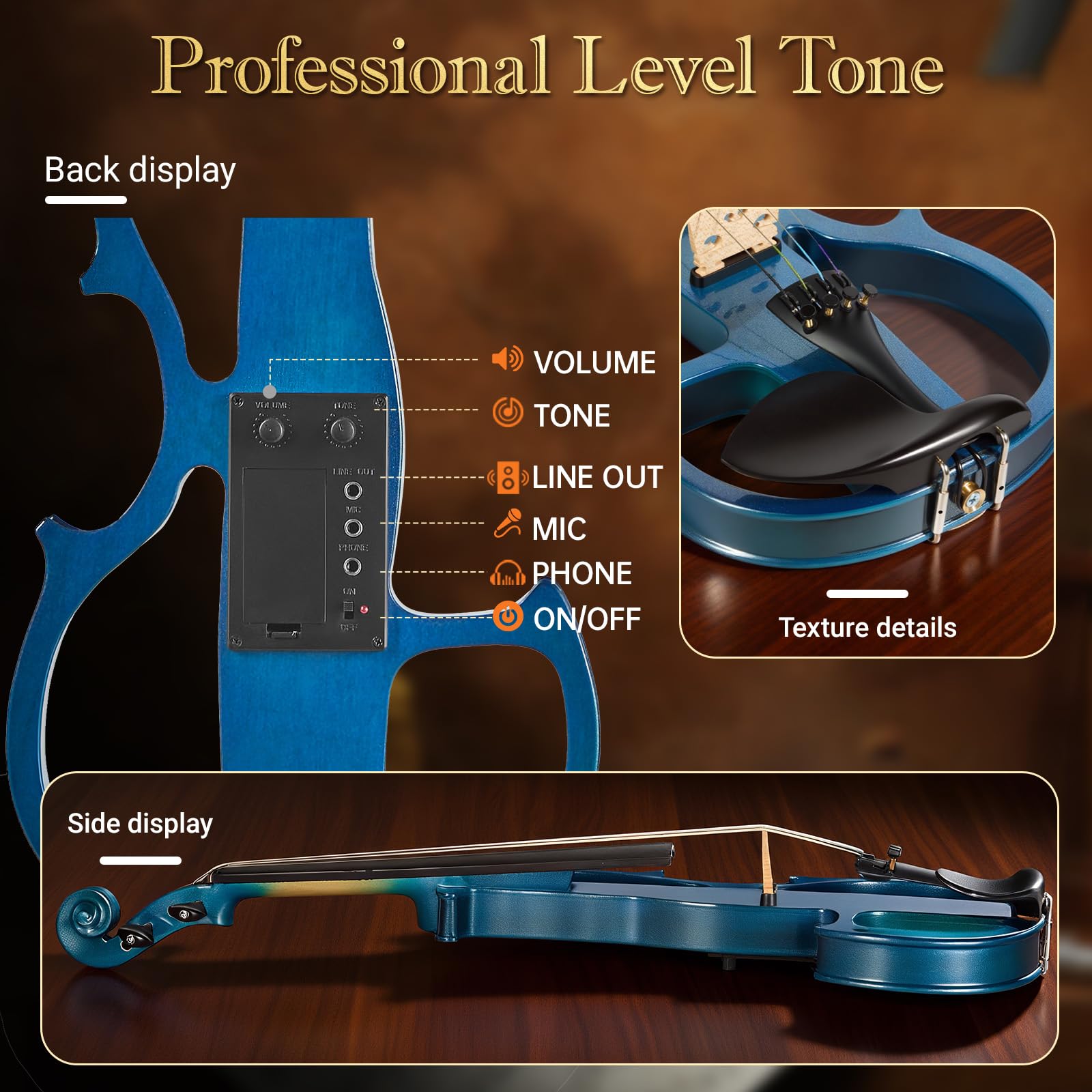 Cobalt Blue Silent Electric Violin 4/4 Full Size, Acoustic-Electric Violin for Beginners & Students, Quiet Practice with Headphones, High-Fidelity Pickup, Complete Starter Kit