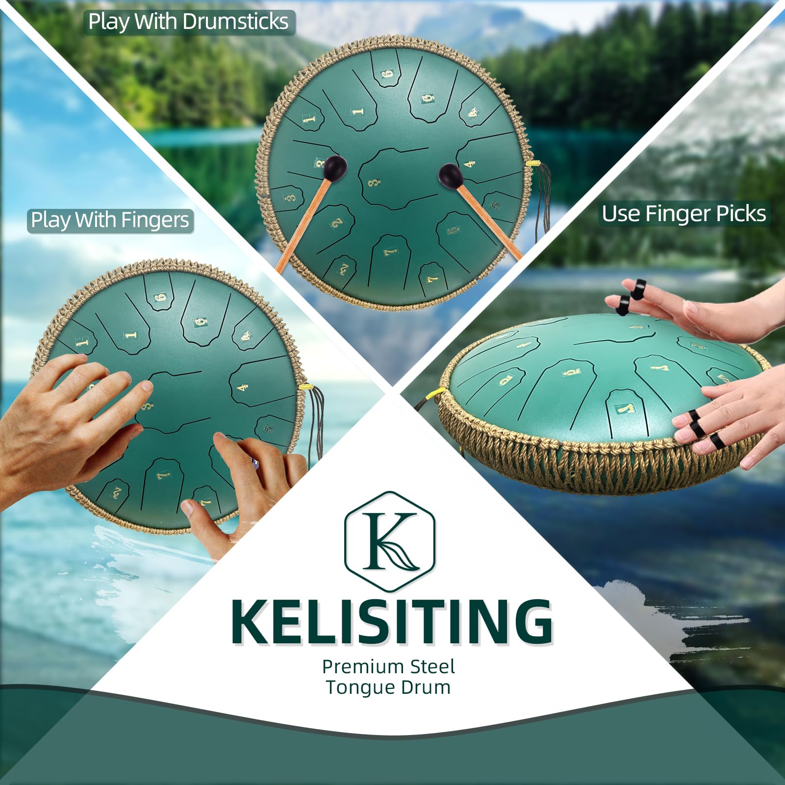 Handpan Drum 22 Inches D Minor Kurd, 432Hz 10 Notes Hand Drum Instrument, Premium Steel Drum, Handpan Instrument for Adults (Gold)