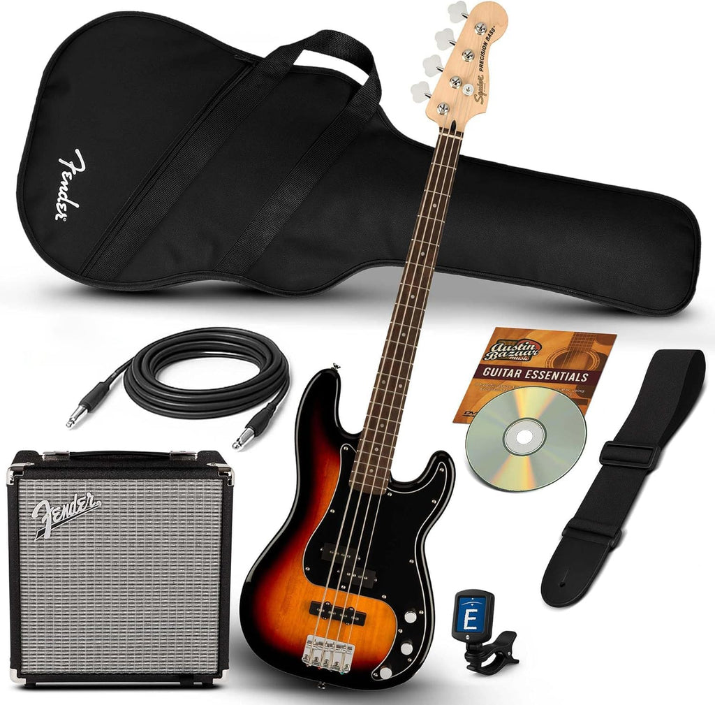 Fender Squier Affinity Precision Bass PJ - Surf Green Bundle with Rumble 15 Amplifier, Instrument Cable, Gig Bag, Tuner, Strap, and Austin Bazaar Instructional DVD