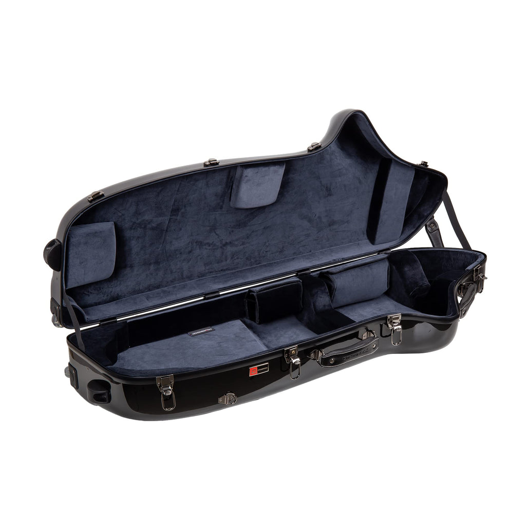 Crossrock Pro-Grade Straight Soprano Saxophone Case | Crimson Red Gloss, TSA Lock, Elite Protection, Detachable Backpack Straps, Accessory Pocket for Professional Musicians