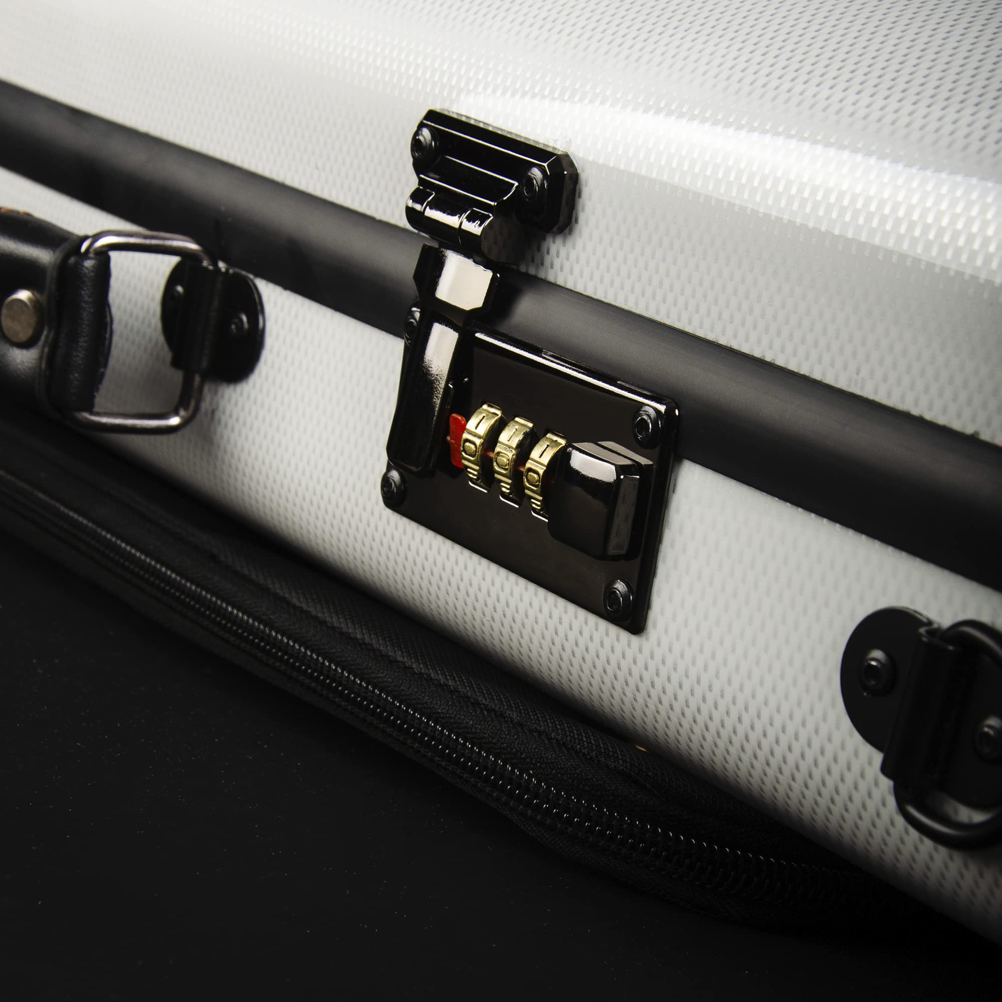 Christina 4/4 Full Size Violin case High-Strength Carbon Fiber Rectangular Violin Music Bag With Combination Lock and Extra Bag White Violin Hard Case (VB-Square-White Stripe spot)