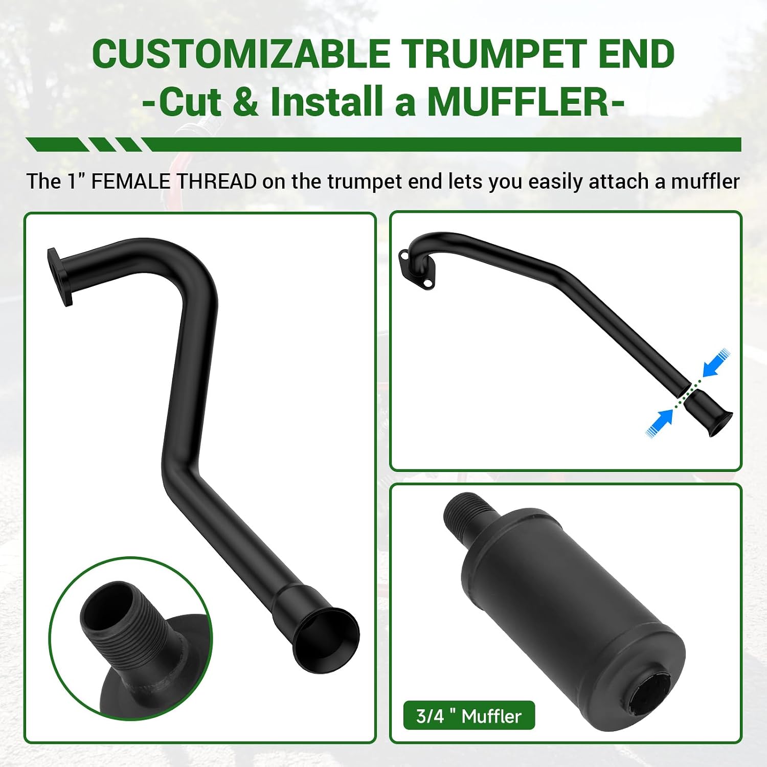 Trumpet Exhaust for Predator 212 224 Non Hemi Engine, Central Long Mini Bike Exhaust Header Pipe Compatible with GX160 GX200 6.5HP 196cc Coleman CT100U Baja DB30 KT196 Trailmaster Go Kart Parts