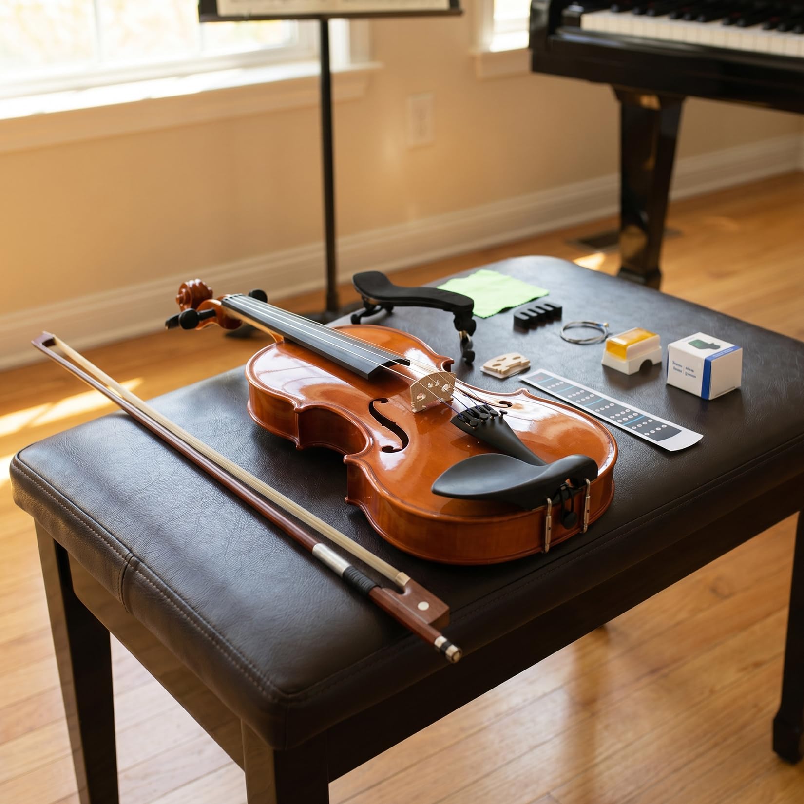 NANYI Size 1/2 beginner first violin Set for Kids, Solid Wood Acoustic Fiddle Kit with Hard Case, Bow, Rosin, Shoulder Rest, Tuner and Extra Strings
