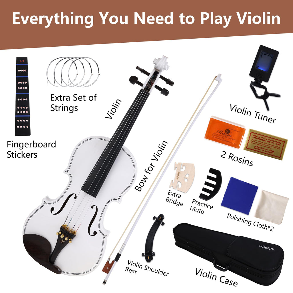 Violin 4/4 Full Size,Beginner Violin For Kids,Students,Adults,Fiddle Set with Hard Case,Bow,Rosin,Shoulder Rest,Tuner,Extra Strings,Bridge,Fingerboard Stickers