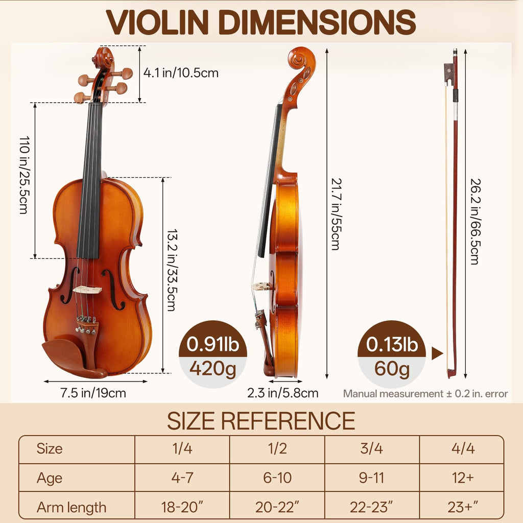 Kmise Teacher Approved 4/4 Full Size Violin Starter Kit for Adults Beginners Students, High Density Ebony Acoustic Violins, Fiddle Bundle with Case, Bow, Rosin, Strings, Shoulder Rest & Guide