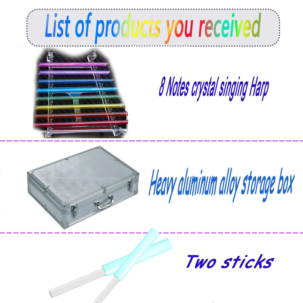 Crystal Singing Harp 8 Notes C D E F G A B C Including Aluminum Suitcase Healing Musical Instrument for Healing Meditation, Adjusting Emotional State,Clear 432 Hz,11 inch