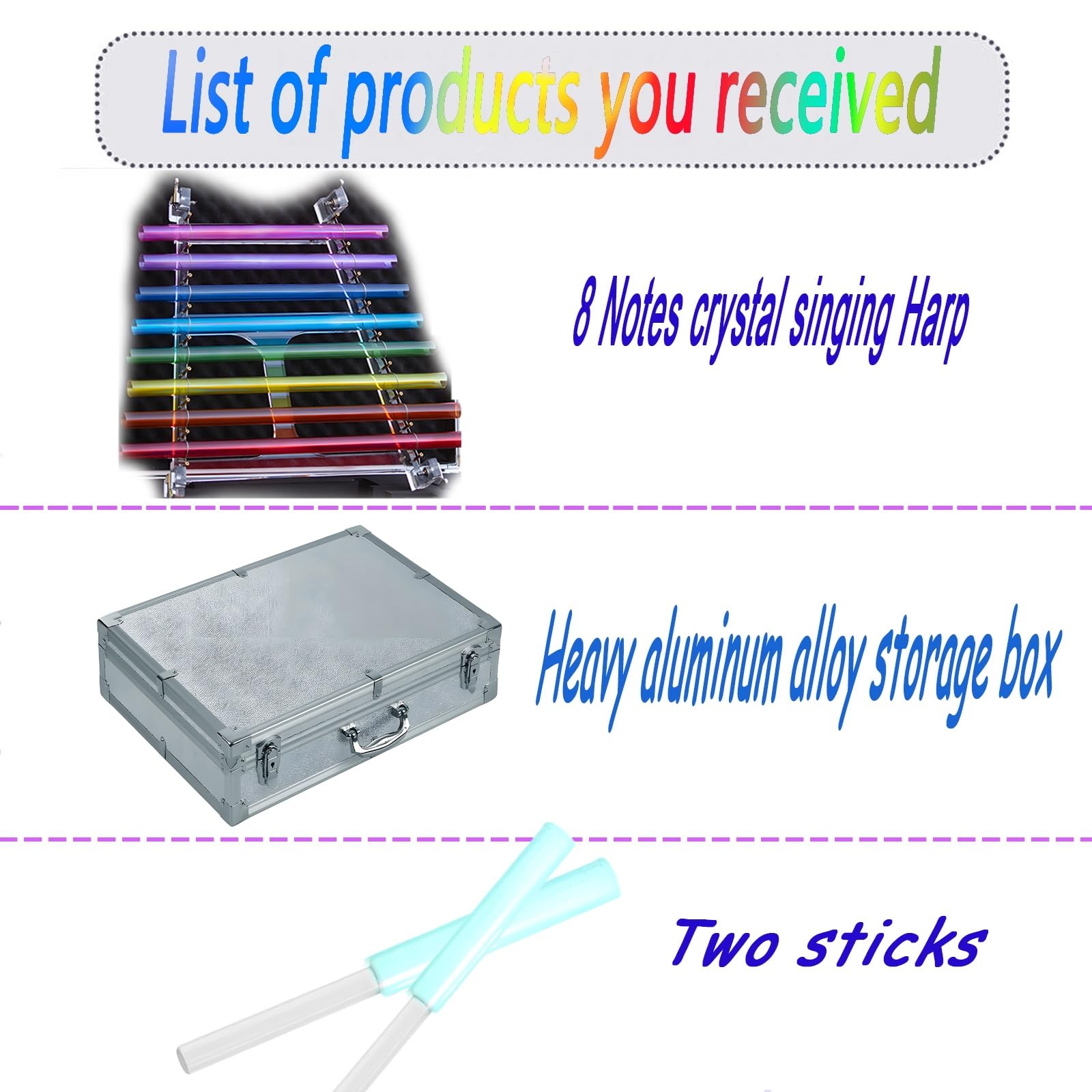 Crystal Singing Harp 8 Notes C D E F G A B C Including Aluminum Suitcase Healing Musical Instrument for Healing Meditation, Adjusting Emotional State,Clear 432 Hz,11 inch