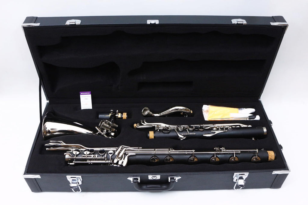 Professional Bass Clarinet Low E Bb flat Synthetic wood Body Nickel Plated Keys with Case Rich Sound Musical Instrument Student Clarinet (Low E)
