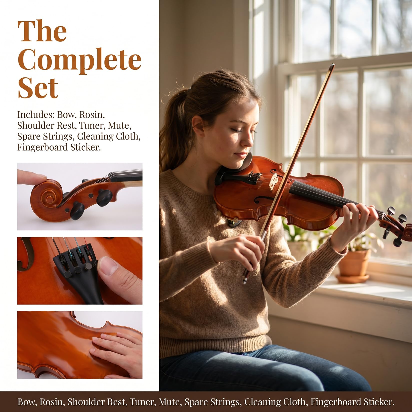 NANYI Size 1/2 beginner first violin Set for Kids, Solid Wood Acoustic Fiddle Kit with Hard Case, Bow, Rosin, Shoulder Rest, Tuner and Extra Strings