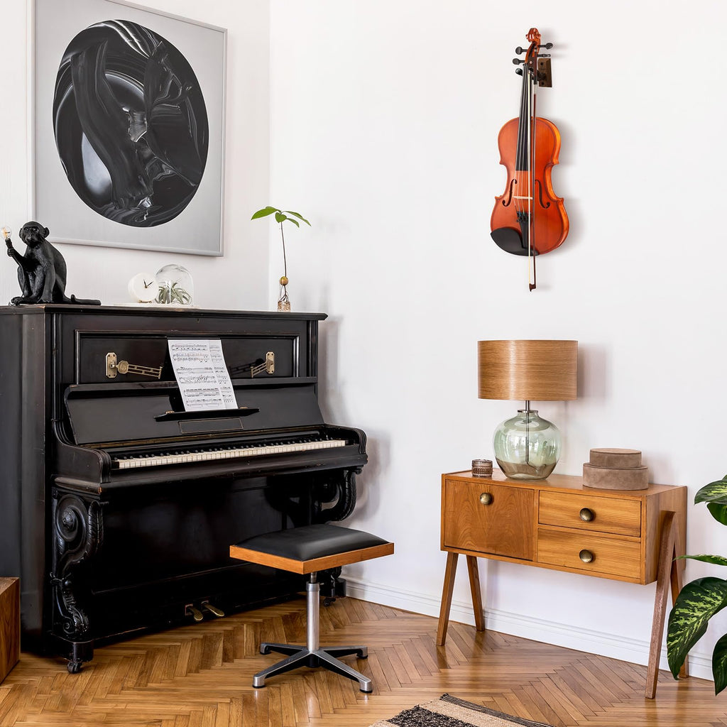 Ohuhu Violin Wall Mount Hanger, Hardwood Violin Viola Hanger with Bow Holder and Soft Padding for Home Studio Decor