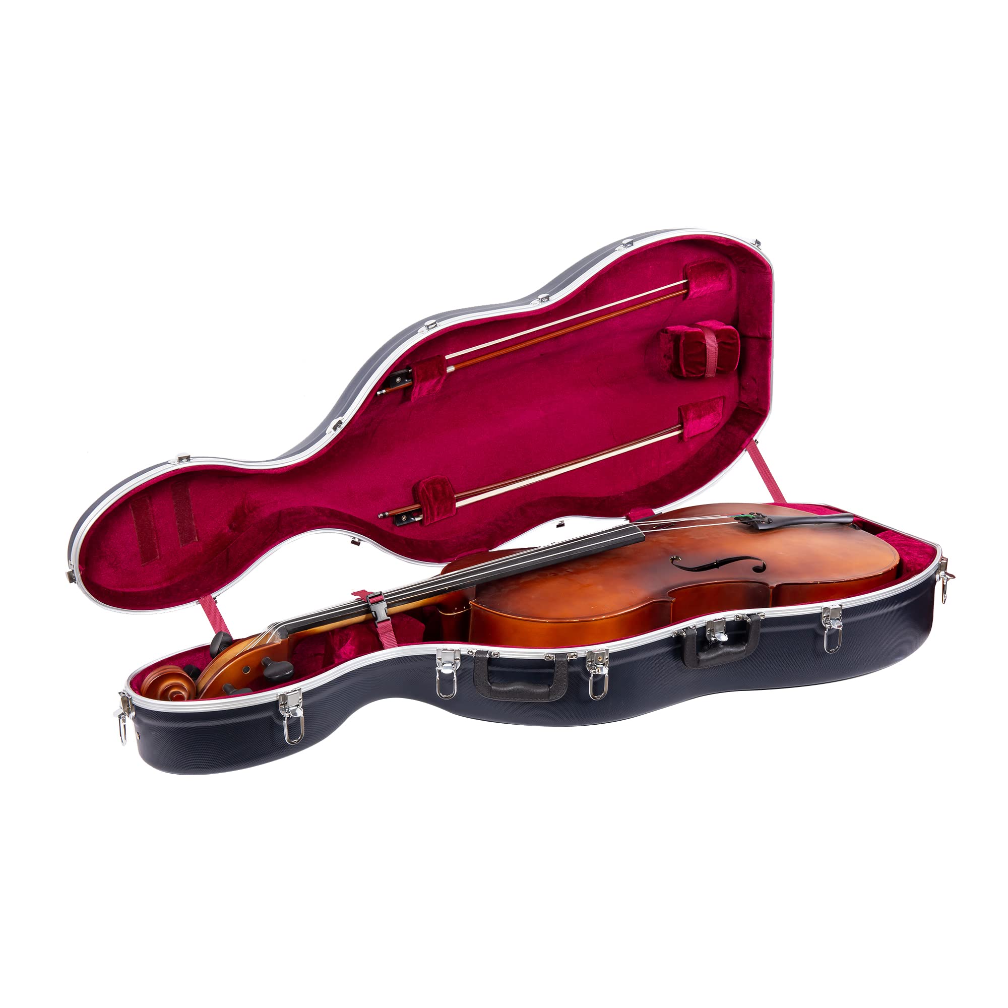 Crossrock ABS Cello Case for 4/4 & 3/4 Size | Wine Red Velvet Interior, Molded Hardshell with Wheels, Lock, Dual Bow Holders & Backpack Straps-Dark Red (CRA862CEFDR)