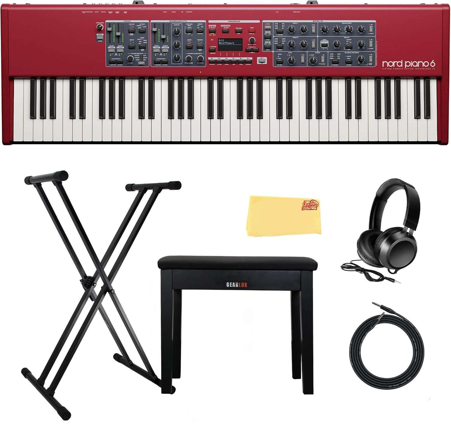 Nord Stage 4 88-Key Digital Piano Bundle with Adjustable Stand, Bench, Sustain Pedal, Headphones, Instrument Cable, and Austin Bazaar Polishing Cloth