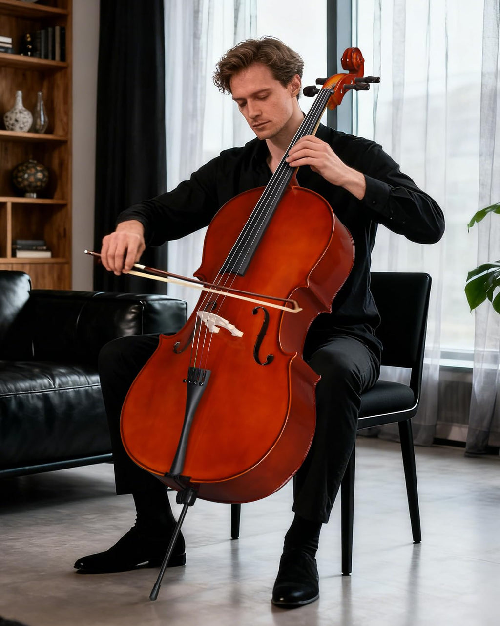 Ktaxon Full Size Cello, 4/4 Solid Wood Acoustic Cello with Sturdy Stand, Portable Bag, Premium Rosin and Extra String, Full Equipment for Intermediate Players (Varnish)