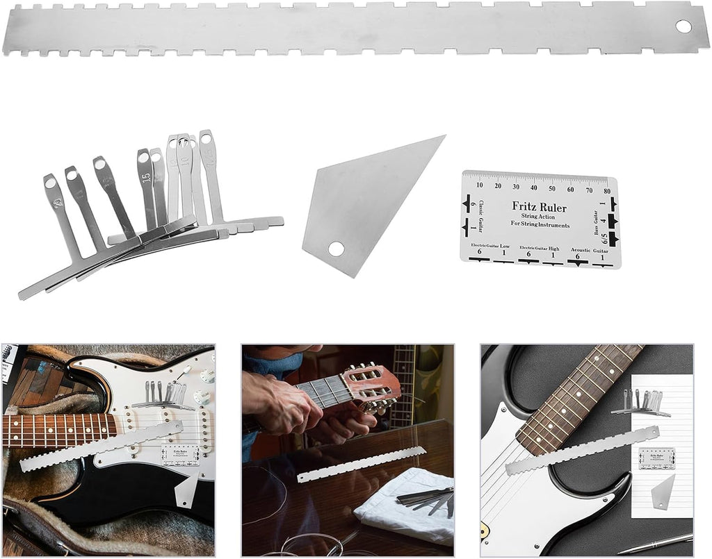 Luthier Guitar Tools Kit Stainless Steel String Action Ruler Fret Rocker Gauge String Height Gauge for Electric Guitar Setup and Maintenance