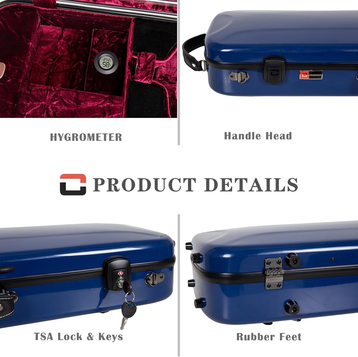 Crossrock Fiberglass Double Violin Case fits Two 4/4 Full-Size Violins- Includes TSA lock, Protective Blanket, Hygrometer, Removable Shoulder Straps- Milky White (CRF2020DVMW)