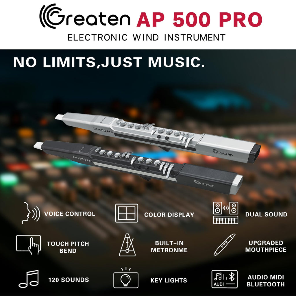 AP 500 Pro Electronic Wind Instrument with Dual Timbres, 120 Tones, Touch Bend Plate, OLED Display, Built-in OTG, Voice Control Digital Saxophone For Practice or Performance (Sliver)
