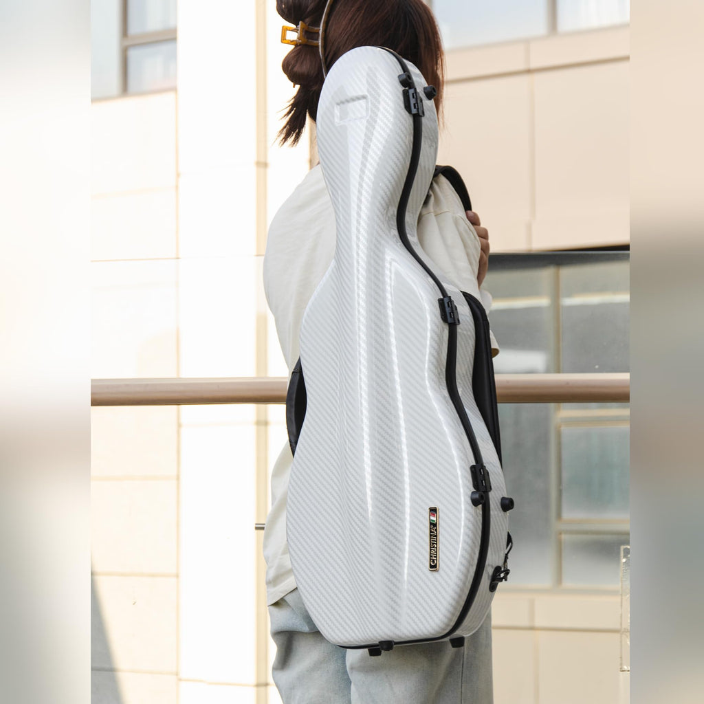 Christina violin case 4/4 Full Size Violin case High-Strength Carbon Fiber Pear-Shaped Violin Music Bag With Combination Lock and Extra Bag Gray Violin Hard Case (VB-Random type-SilveryGray spot)