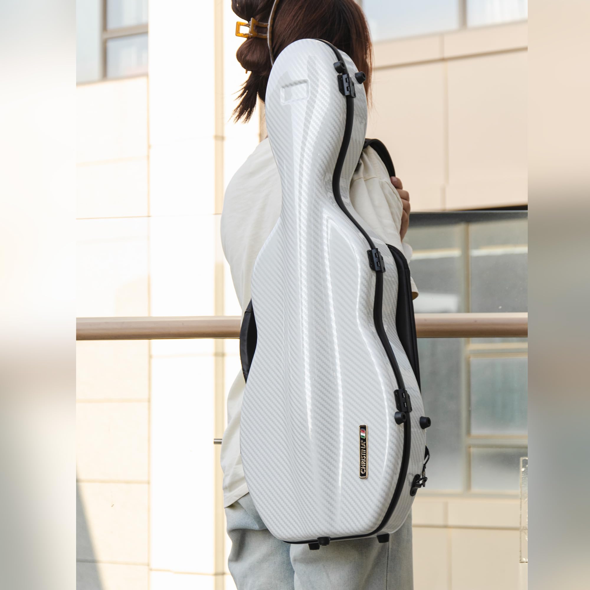 Christina violin case 4/4 Full Size Violin case High-Strength Carbon Fiber Pear-Shaped Violin Music Bag With Combination Lock and Extra Bag Gray Violin Hard Case (VB-Random type-SilveryGray spot)
