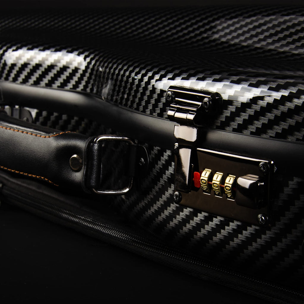 Christina violin case 4/4 Full Size Violin case High-Strength Carbon Fiber Pear-Shaped Violin Music Bag With Combination Lock and Extra Bag Gray Violin Hard Case (VB-Random type-SilveryGray spot)