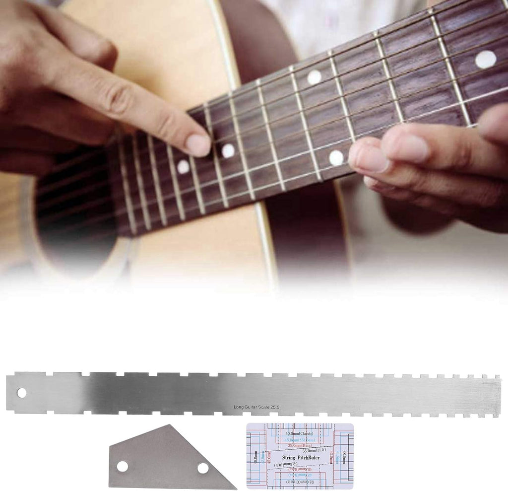 Generic Guitar Ruler Set with Stainless Steel Straight Edge for String Action Measurement and Fret Leveling Tools, 3 Pieces for Electric Guitars