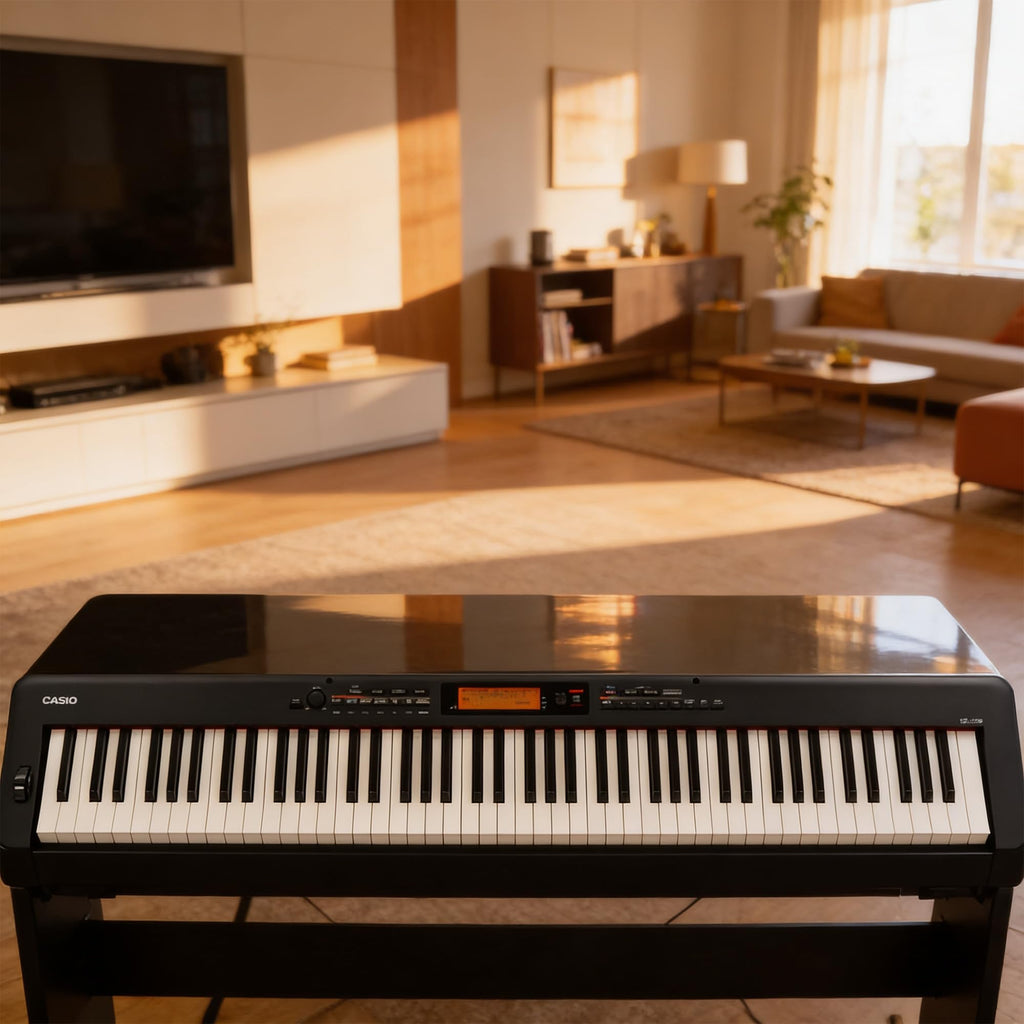 Casio CDP-S360 88-Key Compact Digital Piano - Black Bundle with CS-470P Stand, 3-Pedal System, Furniture Bench, Instructional Book, Online Lessons, Instructional DVD, and Austin Bazaar Polishing Cloth