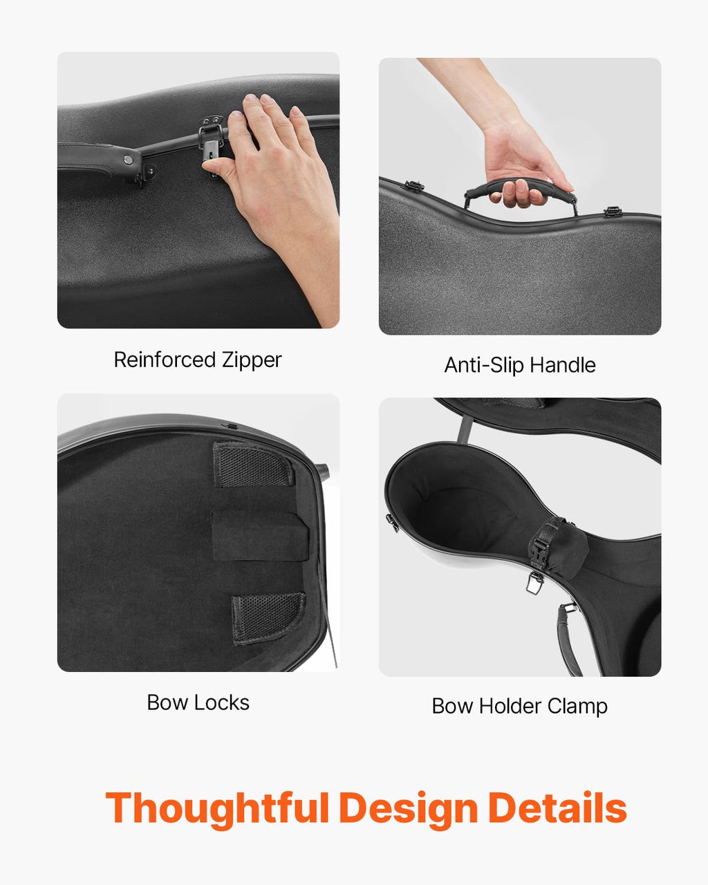 VEVOR 4/4 Full Size Cello Case, Lightweight Portable Travel Carrying Bag, with Dual Shoulder Straps, Anti-Scratch, Professional Cello-Shape, for Cello, Black