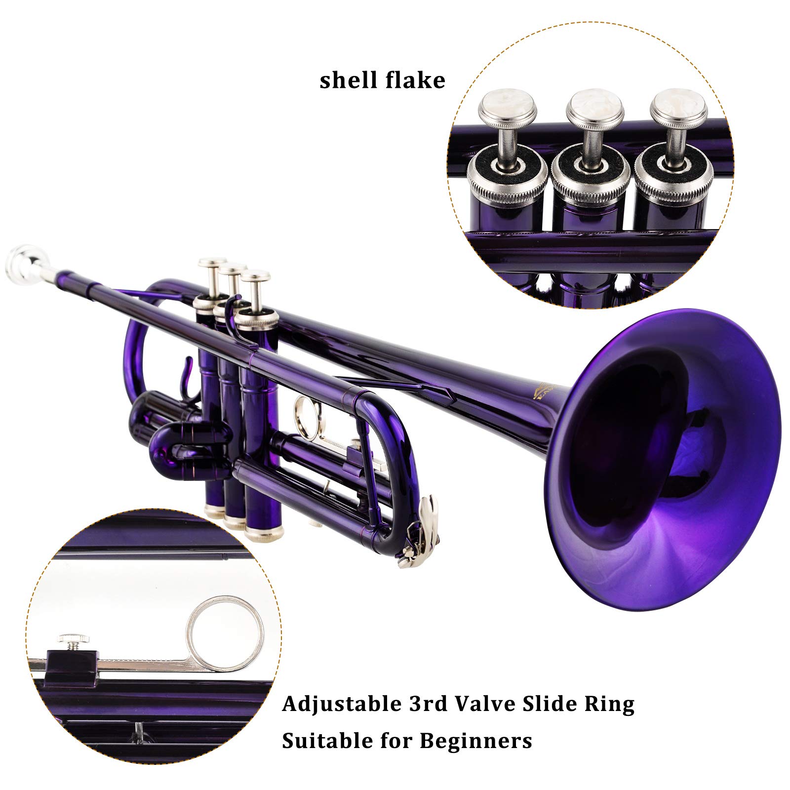 EASTROCK Bb Trumpet Standard Trumpet Set with Carrying Case,Gloves, 7C Mouthpiece, Cleaning Kit, Tuning Rod (Red Antique)