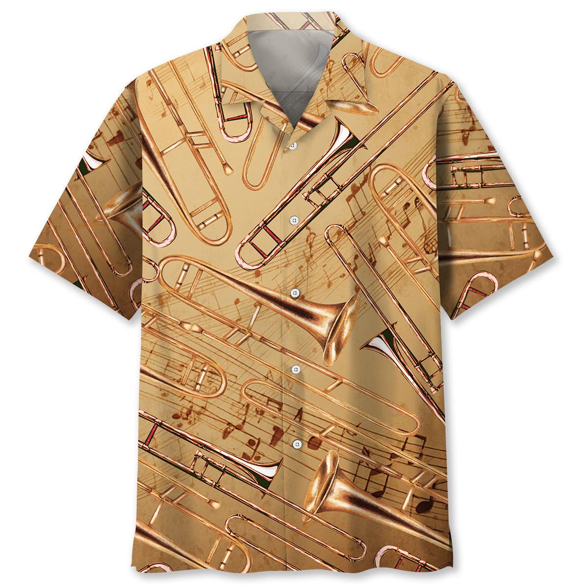 Trombone Hawaiian Shirt, Mens Trombone Short Sleeve Shirt, Music Band Gifts