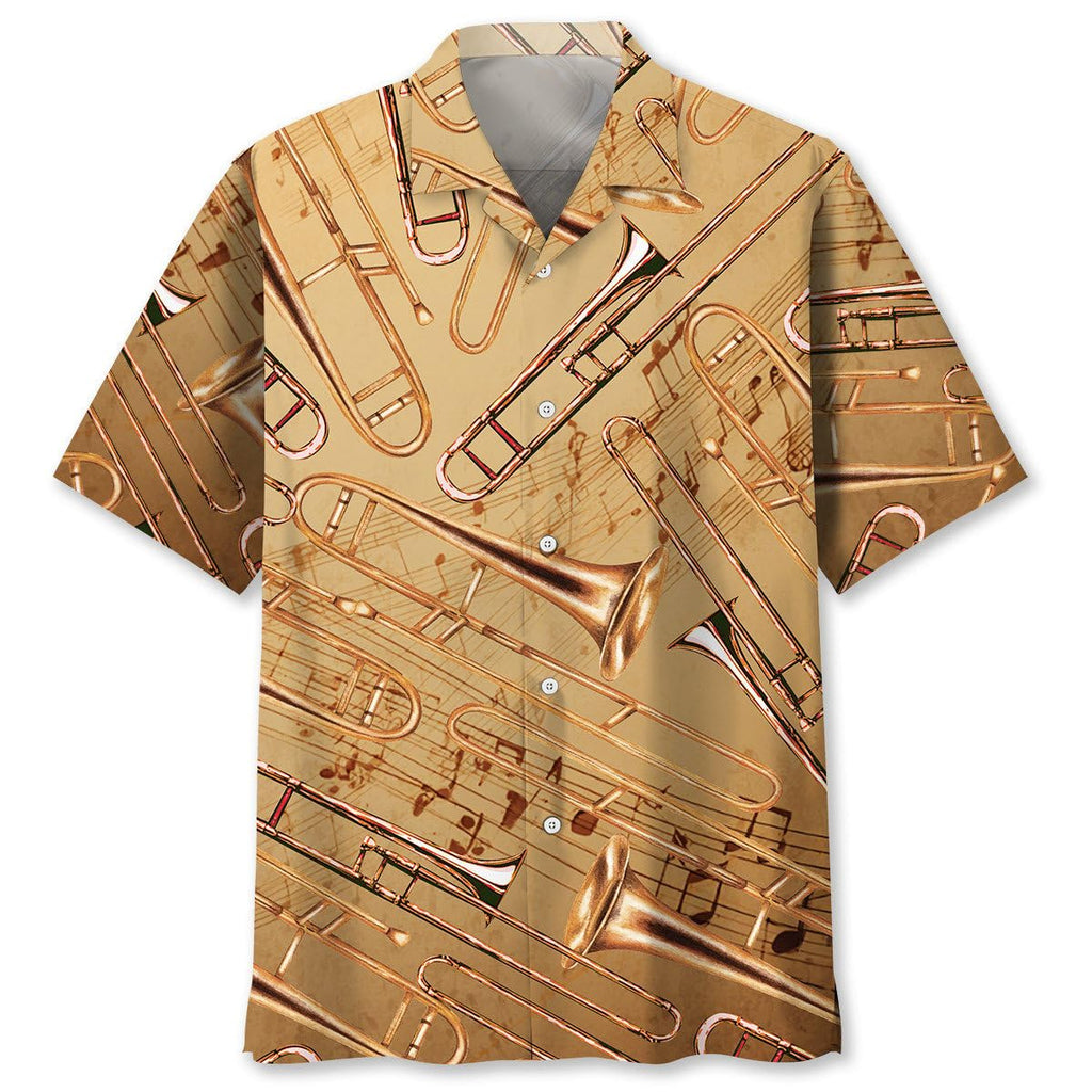 Trombone Hawaiian Shirt, Mens Trombone Short Sleeve Shirt, Music Band Gifts