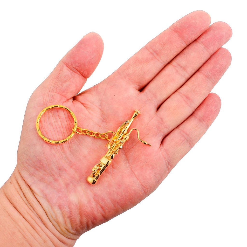 Miniature Musical Instrument Keychain with Case Brass Mini Collectible Figurines Replica Key Ring Birthday Gifts