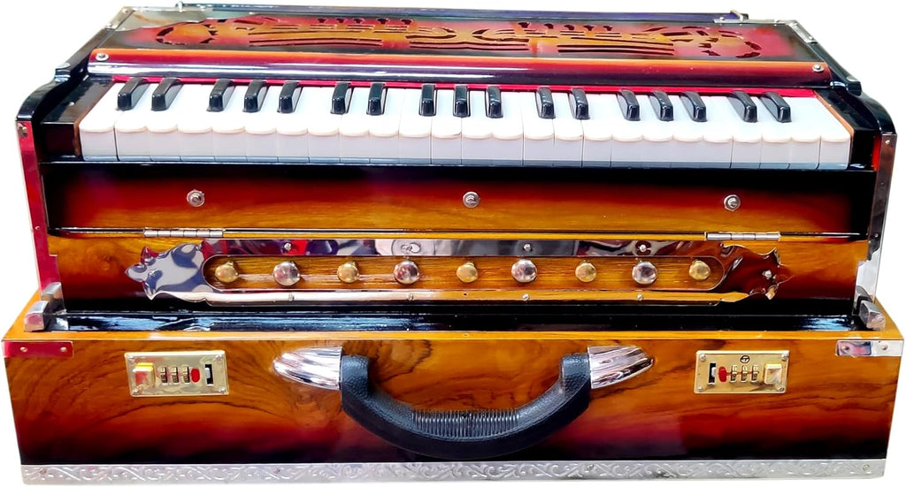 Harmonium, Maanvish Professional Harmonium Portable, Triple Reeds, 3 1/2 Octaves, 9 stops,4 Extra Notes, Padded Bag