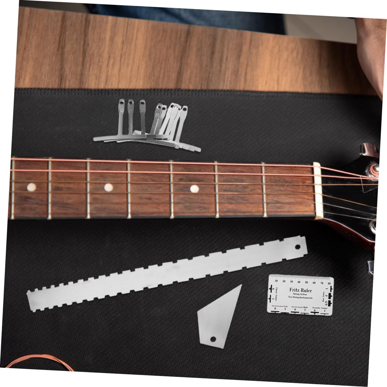 Levemolo Guitar Radius Gauge and String Action Ruler Set, Steel Luthier Setup Tool for Electric Guitar and Bass, String Height and Fretboard Measurement Instrument for Repair