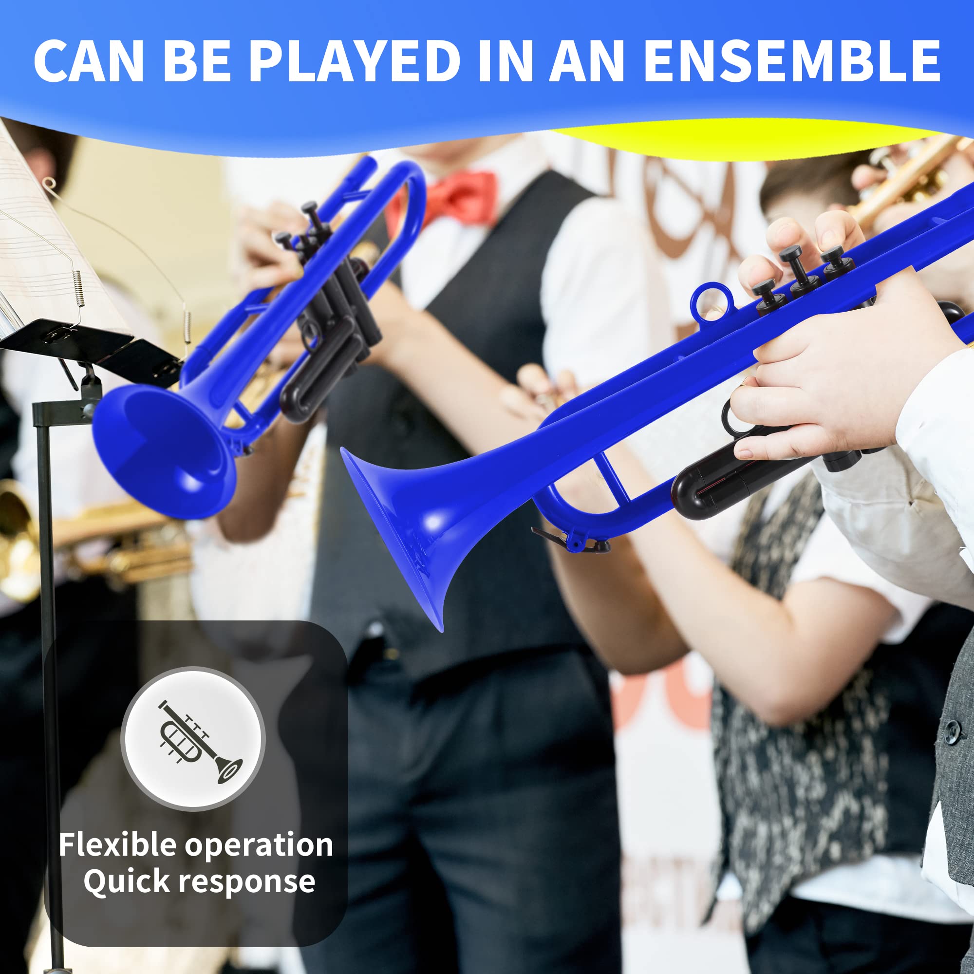 PAMPET Professional Plastic Bb Trumpet Standard Trumpet Set for Student Beginner With 7C Mouthpiece and 3C Mouthpiece, Bb Trumpet Instrument, Black,