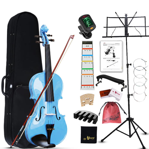 Aileen Violin 4/4 Full Size for Adults Beginners, Black Fiddle Starter Kit for Students Age 12+, including Music Stand, Unique New Fingerboard Sticker, Mute