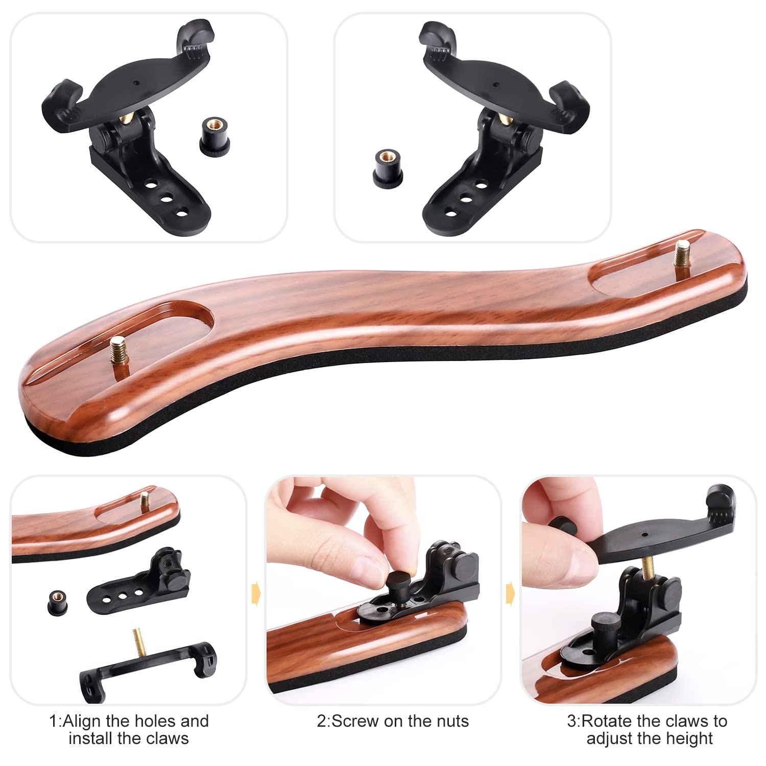 SUEWIO Violin Shoulder Rest for 4/4 Size, Premium Aluminum Alloy Violin Shoulder Rest with Thicken Comfortable Foam Pad & Height Adjustable Feet